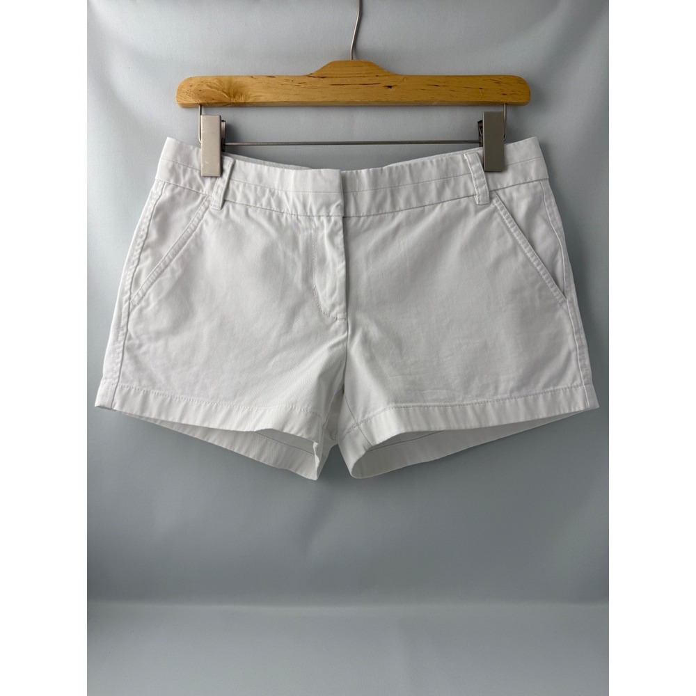 J.Crew Chino Shorts White Cotton Flat Front Zip Pocket Size 4 Coastal Minimal